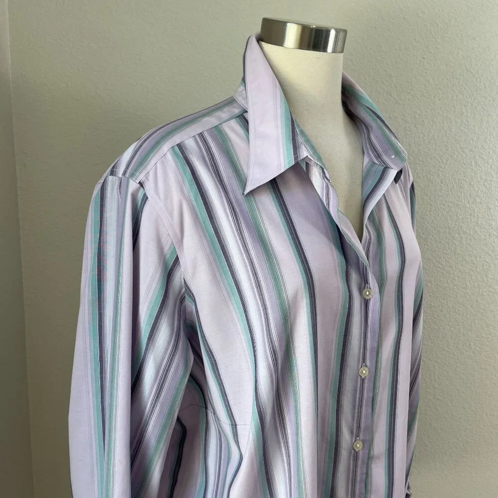 Eddie Bauer Womens Plus 4X Wrinkle Resistant Button Up Shirt Striped Long Sleeve - Picture 2 of 8